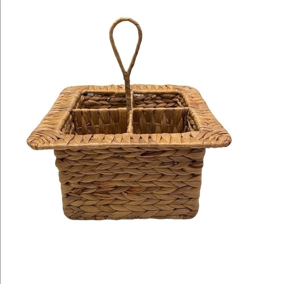 Woven Wicker Basket Utensil Holder/Organizer Caddy Vintage Mid Century Modern - Picture 4 of 9